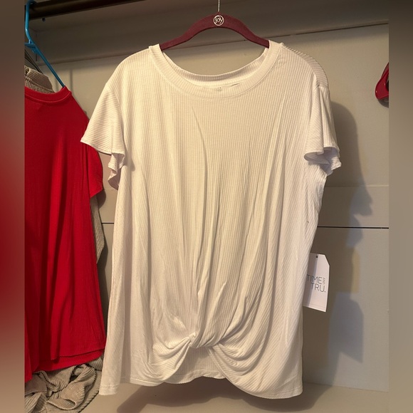 Time and Tru Tops - Time and Tru White Short Sleeve Tie Front T-Shirt